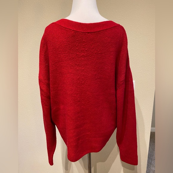 ZARA Cherry red Knit Off shoulder wide round neck sweater Sz Small Crew neck - Picture 3 of 5